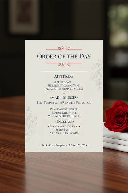 Order of the day wedding menu